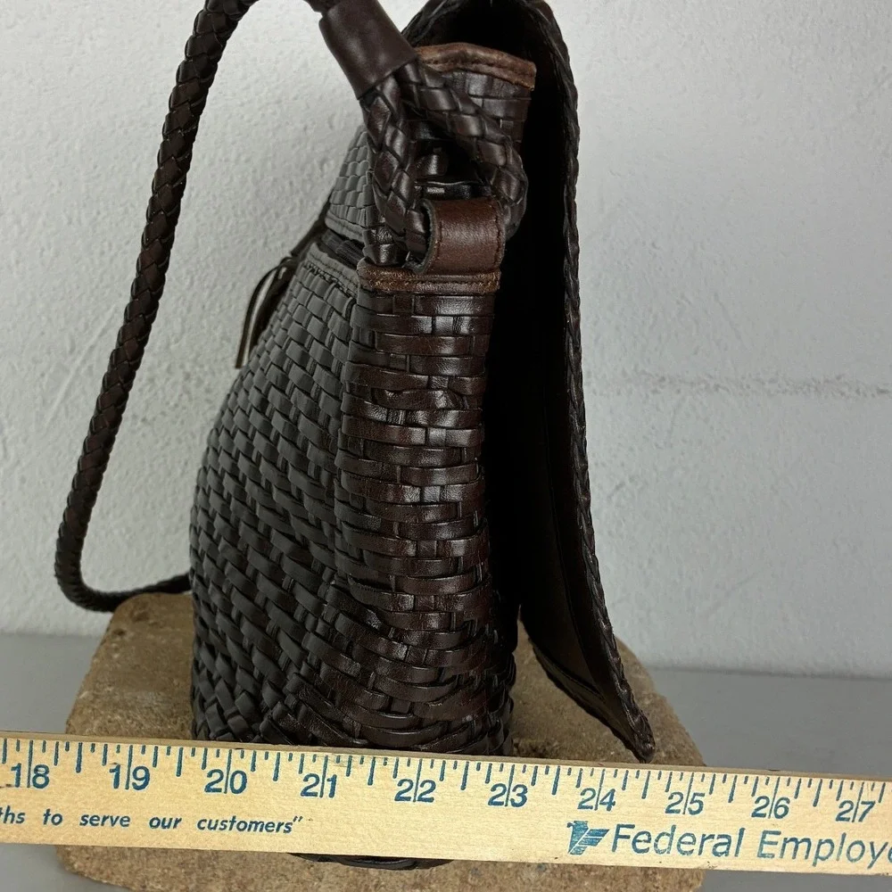 Talbots Brown Woven Leather Crossbody - Medium - Braided Strap Boho Classic Luxe